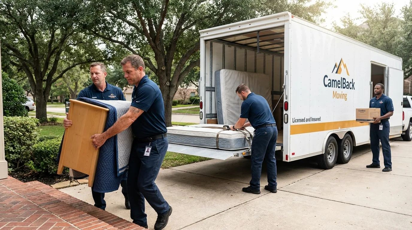 Crew loading residential truck for cross-state move from Arcade, NY