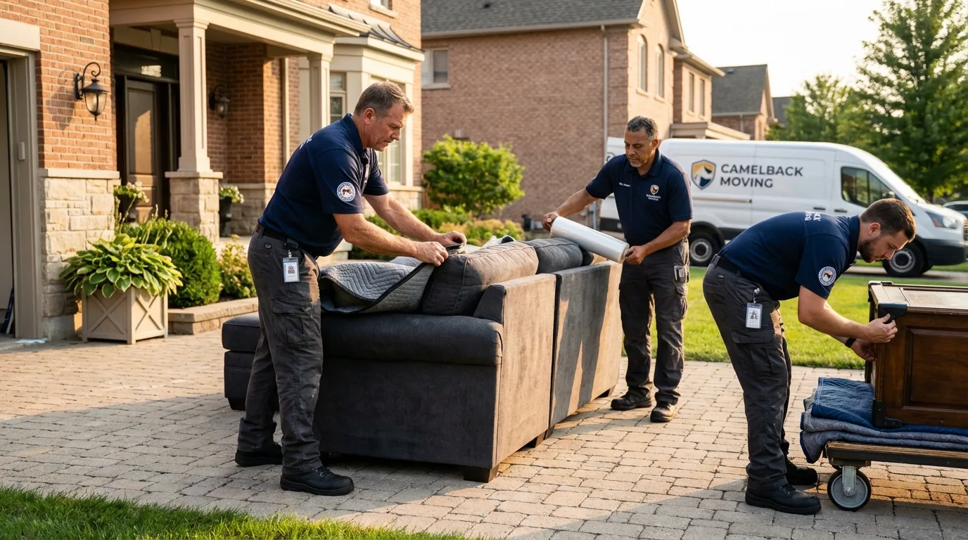 Large estate moving crew wrapping furniture in Arcade, NY